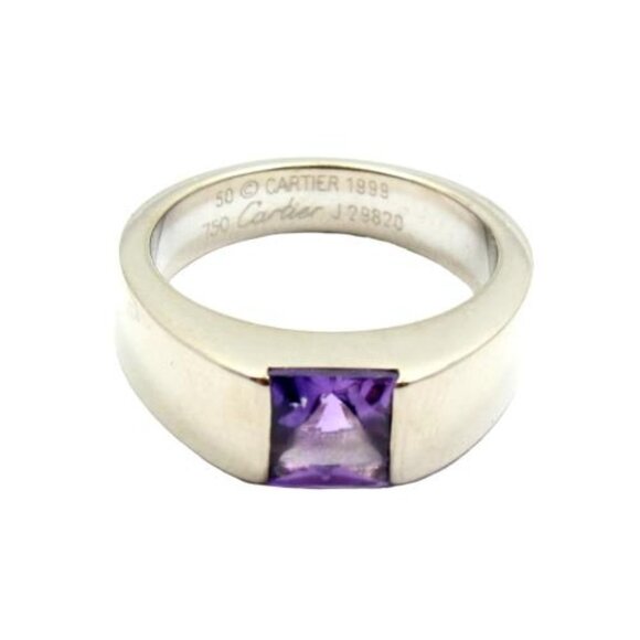Cartier Jewelry - Authentic! Cartier 18k White Gold Tank Amethyst Ring 1999 Sz US 5.25 EU 50​